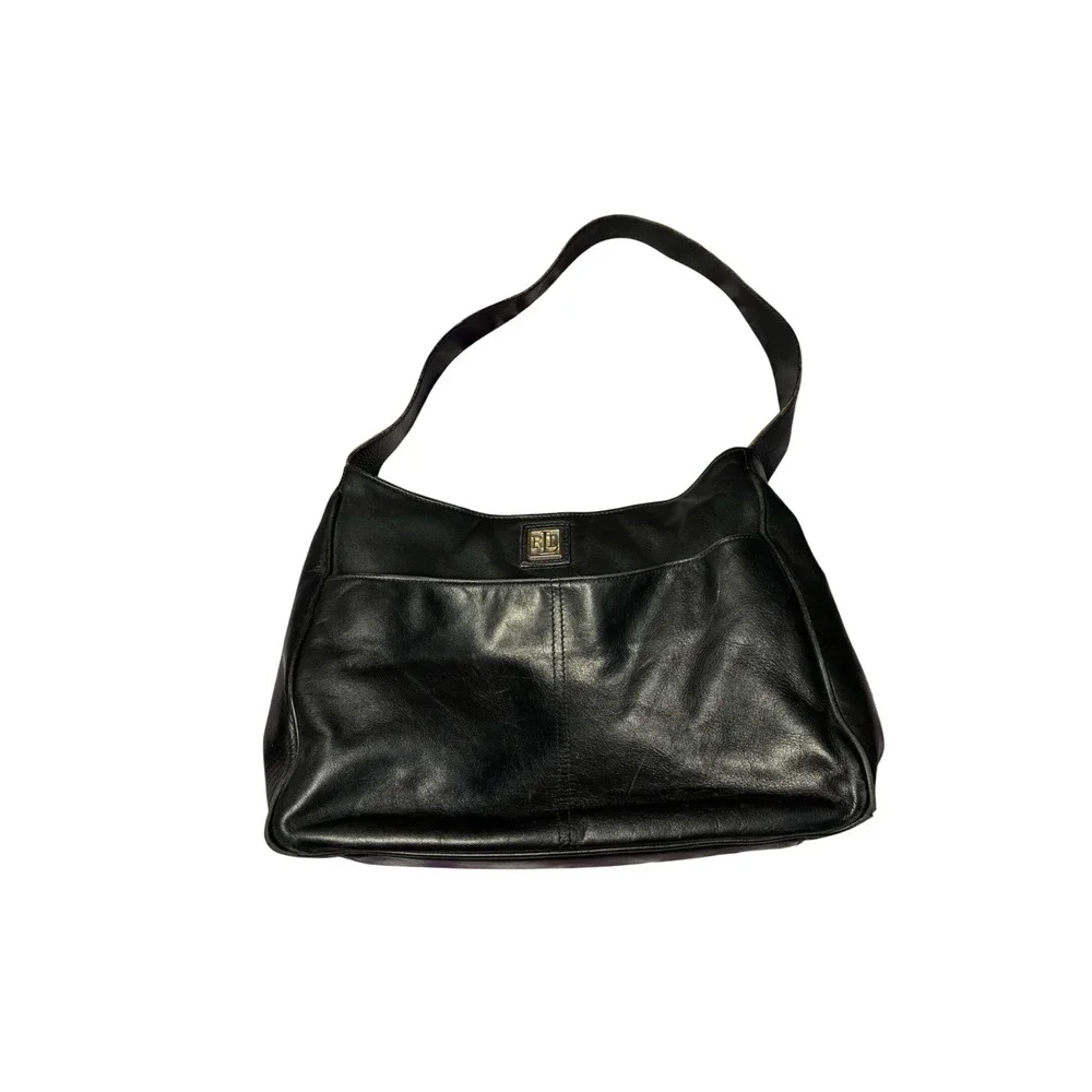 READ Vintage Lauren Ralph Lauren Black Leather Shoulder Bag Y2K Hobo Purse